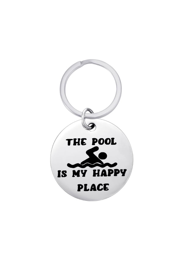 Inspiration Keychain Swim Keychain The Pool is My Happy Place Keyring Swimming Lover Keychains for Car Key Backpack Wallet Friendship Gifts for Friends Women Men Swimmers Summer Gifts