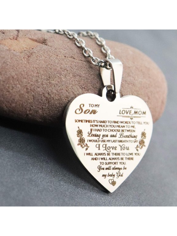 Inspiration Necklace Gifts for Daughter/ Son Christmas New Year Birthday Gift I Love You Heart Pendant Jewelry Necklace from Mom Dad