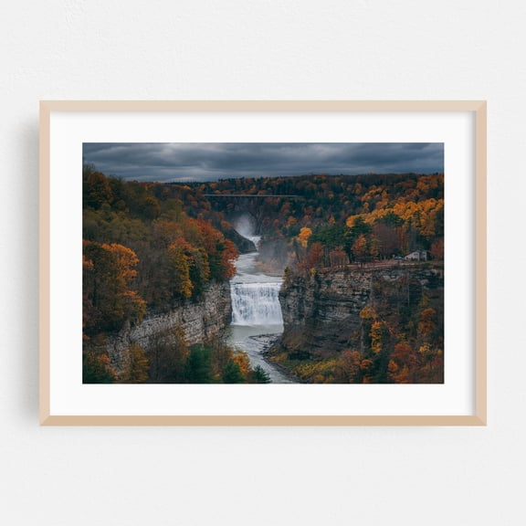 Inspiration Point, Letchworth - Castile New York Photography Waterfall Autumn Landscape Nature Scenic Bridge Forest Oak Framed Wall Art Print 5 x 7 inches