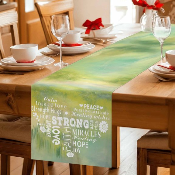 Inspiration Quotes Heart Shaped Table Runner 36 Inches Long,Kitchen Dining Tablerunners Watercolor Tie-Dye Gradient Linen Table Runners Dresser Scarves for Home Dinner Wedding Holiday Party Decor