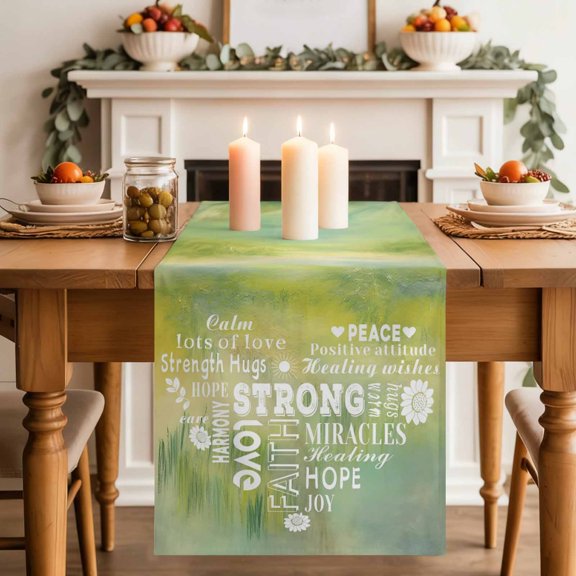 Inspiration Quotes Heart Shaped Table Runner 70 Inches Long,Kitchen Dining Tablerunners Watercolor Tie-Dye Gradient Linen Table Runners Dresser Scarves for Home Dinner Wedding Holiday Party Decor