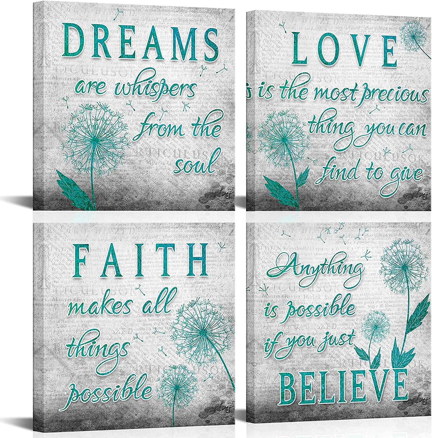 Inspiration Quotes Love Dream Faith Believe Dandelion Canvas Wall Art ...