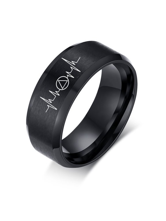 Inspiration Ring Gift for Sobriety, AA Sober Symbol Heartbeat Recovering Statement Anniversary Band for Men Women, Soberness Recovery Ring, Size 6