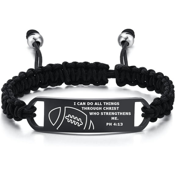 Inspiration Sport Bracelet for Men Teen Boys | Handmade Rope Bracelet Wristband Basketball/Baseball/Soccer/Football Bracelet Gifts for Athletes Basketball Player Sport Fans Width 0.6 Inch-Football-I