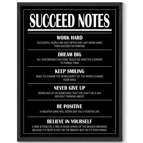 Inspirational 11x14in Black Framed Wall Art Men Succeed Note Motivational Quote Sayings Office Home Decor Prints Encouraging Positive Posters