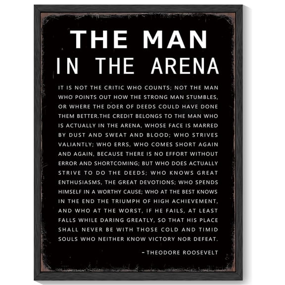 Inspirational 11x14in Black Framed Wall Decor the Man in the Arena Motivational Quote Sayings Office Home Decor Prints Art Encouraging Positive Posters