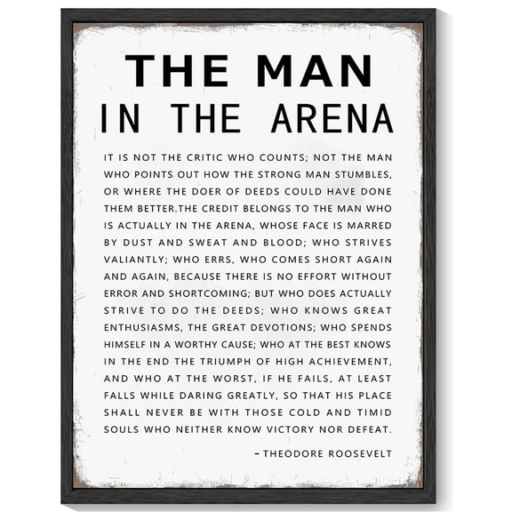Inspirational 11x14in Black Framed Wall Decor the Man in the Arena Motivational Quote Sayings Office Home Decor Prints Art Encouraging Positive Posters