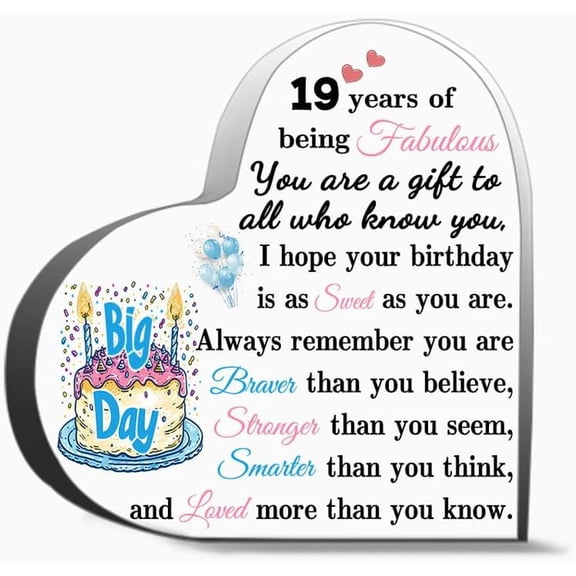 Inspirational 19 Th Birthday Gifts For Nineteen Year Old Women Men Heart Shaped Signs Birthdate Gift Decor Acrylic Heart Gifts Sign Office Art Decorations 4"L x 4"W x 0.4"H Inch