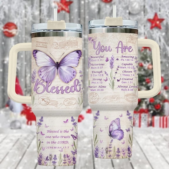 Inspirational 40oz Tumbler, Lavender Stainless Steel Tumbler With Handle, Faith Drinkware Gift For Her, Christmas Cup, Holiday Gift