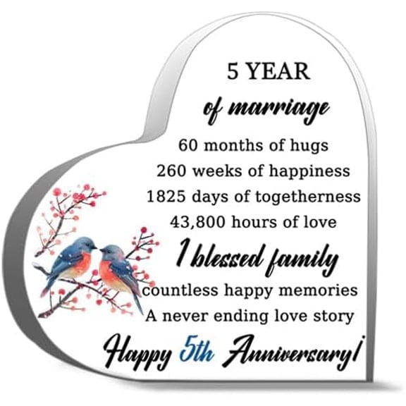 Inspirational Acrylic Hearts Plaques 5 Year Of Marriage Acrylic Table Sign Holder 4 x 4 Inch