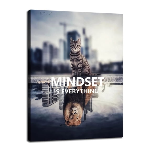 Inspirational Animal Cat And Lion Mindset is Everything Inspirational Wall Art Canvas Decoration Modern Home Decoration Living Room Bedroom poster