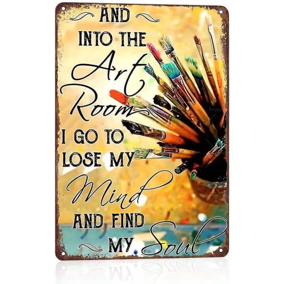 Inspirational Art Deco Metal Sign - Into the Art Room Iron Wall Plaque for Artist Home Studio, Bar, Cafe, Gym - Multipurpose Vintage Tin Wall Art, Pre-Drilled for Easy Hanging 8x12 inches