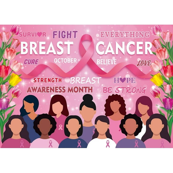 Inspirational Backdrop Breast Cancer Awareness Banner Backdrop October Breast Cancer Month Pink Ribbon Charity Activities Decor Background Women Hope Strength Awareness Party Decorations Supplies