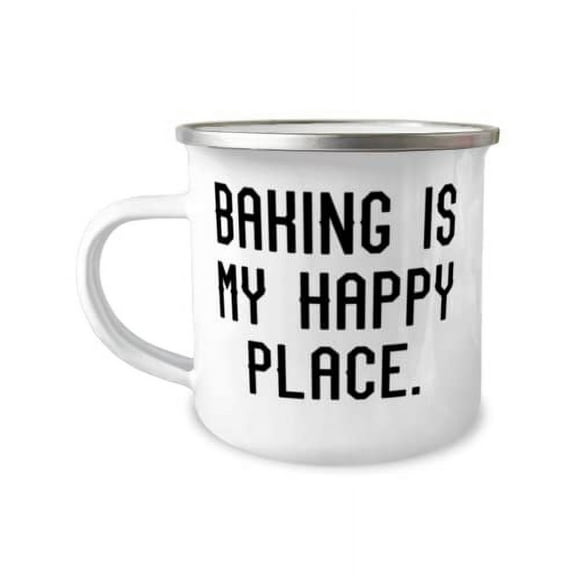 Inspirational Baking, Baking is My Happy Place, Inspire 12oz Camper Mug For Friends From