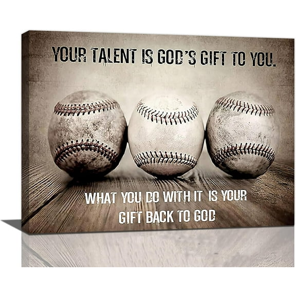 Inspirational Baseball Wall Art Motivation Quotes Sports Canvas Prints Vintage Pictures Painting Framed Positive Artwork Office Home Decor for Boys Girls Room Classroom Gym Playroom 16"x12"