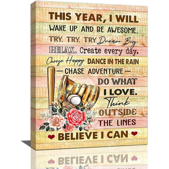 Inspirational Baseball Wall Art Sport Theme Pictures Wall Decor Canvas Prints Framed Modern Motivational Quotes Flowers Painting\u2002Artwork for Bedroom Office Living Room Bathroom 12"x16"