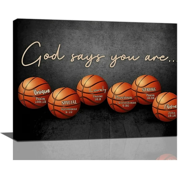 Inspirational Basketball Boys Room Wall Art Motivational Sports Basketball Pictures Wall Decor God Says You Are Canvas Print Painting Framed Modern Home Artwork For Dorm Gym Bedroom Office 16"x12"