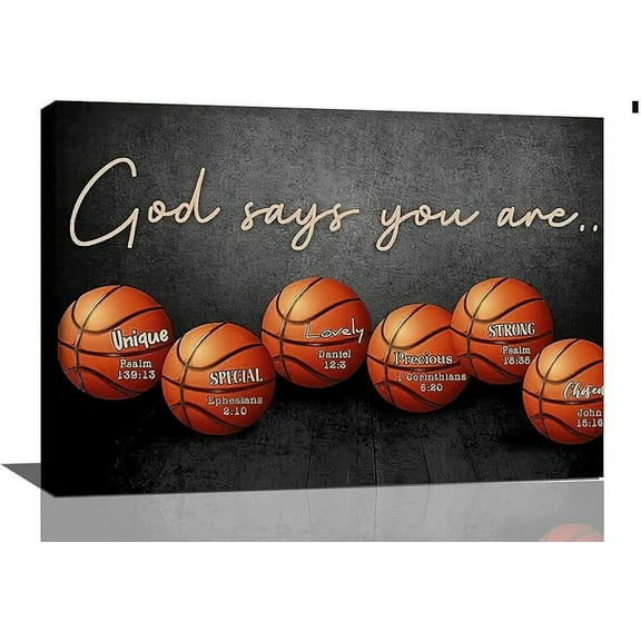 Inspirational Basketball Boys Room Wall Art Motivational Sports Basketball Pictures Wall Decor God Says You Are Canvas Print Painting Framed Modern Home Artwork For Dorm Gym Bedroom Office 16"x12"