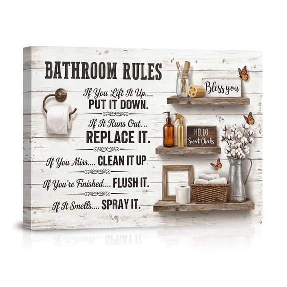 Inspirational Bathroom Rules Wall Art Farmhouse Decor Hello Sweet Cheeks Art Motivational Quotes Picture Artwork Sign, Unframed Paper Print