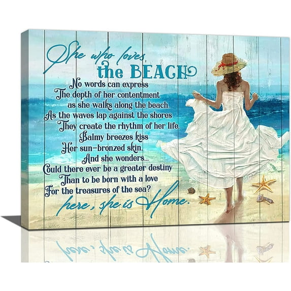 Inspirational Beach Bathroom Wall Art Ocean Seashell Starfish Painting Coastal Beach Blue Bathroom Pictures Wall Decor Girl Seascape Canvas Prints Modern Home Framed Artwork Home Decor 16"x12"