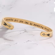 Inspirational Beautiful Girl, You Can Do Amazing Things Arrow Cuff Bracelet - Stainless Steel with Vacuum Plating Finish, Perfect Valentines Gift for Her,Golden