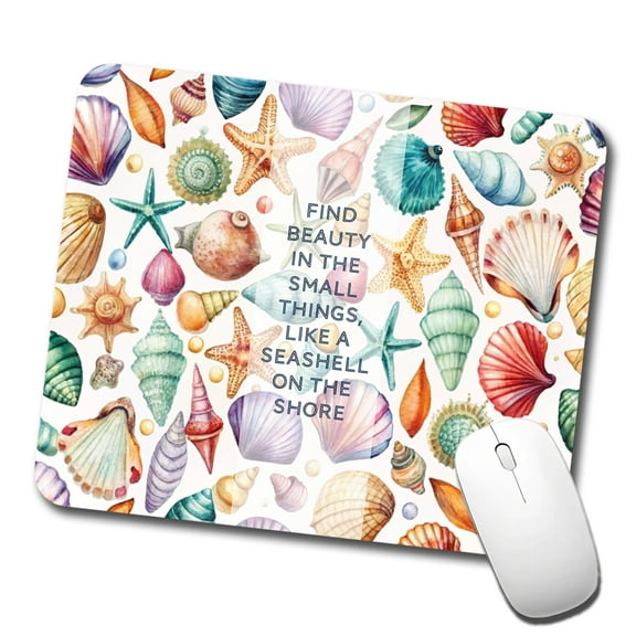 Inspirational Beauty In Small Things Shells Scattered Beach Mouse Pad Low Profile Gaming Mat