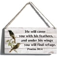 thumbnail image 1 of Inspirational Bible Gift Signs He Will Cover You With His Feathers Wooden Hanging Sign Religious Scripture Art Wall Home Decoration 10x5 Inch, 1 of 3