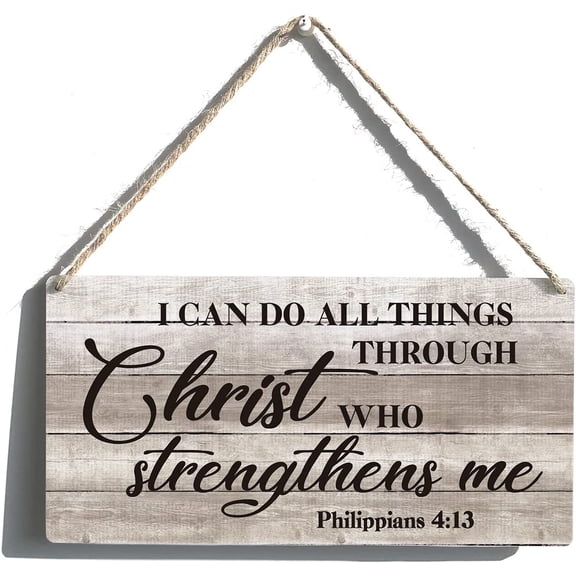 Inspirational Bible Gift Signs I Can Do All Things Through Christ Who Strengthens Me Wooden Hanging Sign Religious Scripture Art Wall Home Decoration 10x5 Inch