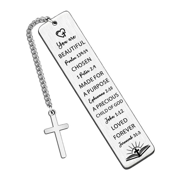 Inspirational Bible Verse Bookmarks for Men and Women, Durable Metal Page Marker with Serenity Prayer for Religious Gifts, Silver