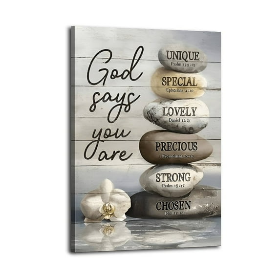 Inspirational Bible Verse Canvas Art with Zen Stone Design Poster Wrapped Wooden Frame Wall Decor,,Canvas Wall Art for Living Room,Bedroom,Office,Ready to Hang