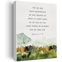 Inspirational Bible Verse Canvas Print Decor Watercolor Ephesians 2 : 10 Painting Posters 12”X15”Scripture Home Office Wall Decoration (Framed)