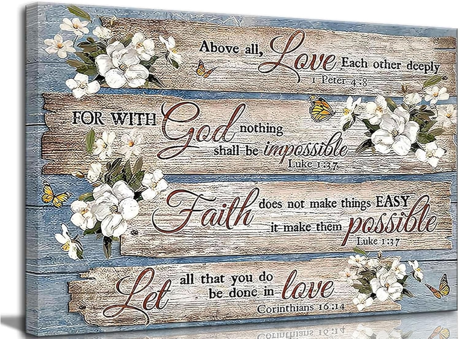Inspirational Bible Verse Canvas Wall Art Christian Rustic Flowers ...