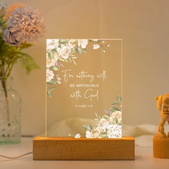 Inspirational Bible Verse Custom Night Light Acrylic Board Wooden Base New Home Christian Gift Religious Decor Lamp