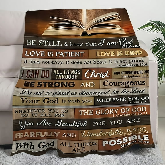 Inspirational Bible Verse Flannel Blanket Soft Warm Faith-Based Throw with Uplifting Messages like "Be Still & Know" and "Love is Patient Love is Kind" Tear-Resistant