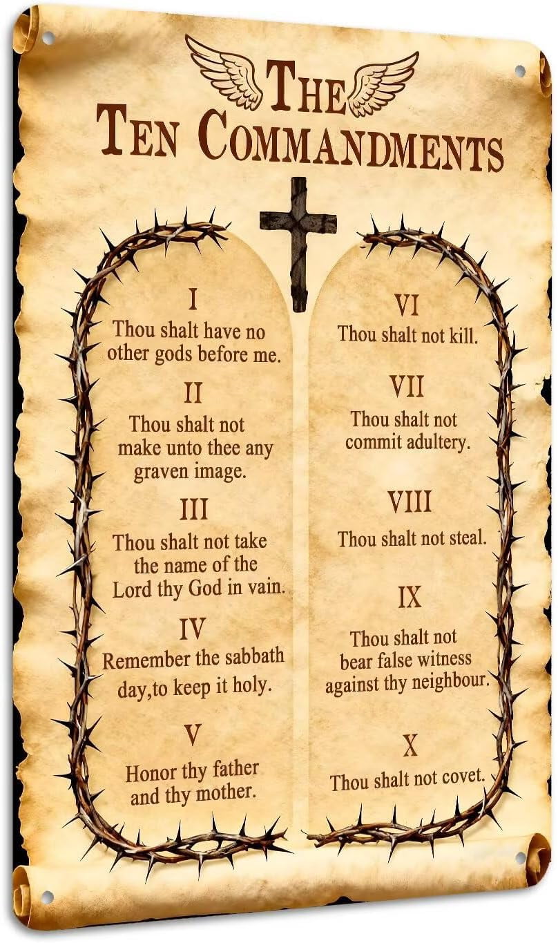 Inspirational Bible Verse Metal Tin Sign, Ten Commandments Scripture ...