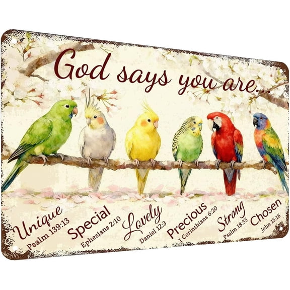 Inspirational Bible Verse Metal Tin Sign with Bird Print, Christian Quote Wall Decor for Church, Prayer Room or Office, 8 x 12 Inch
