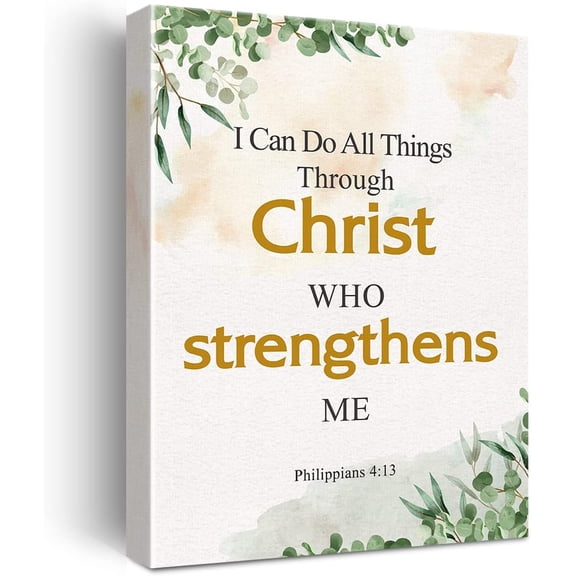 Inspirational Bible Verse Print I Can Do all Things Through Christ Scripture Paintings Canvas Wall Art Christian Quote Poster Artwork Ready to Hang Modern Home Decor