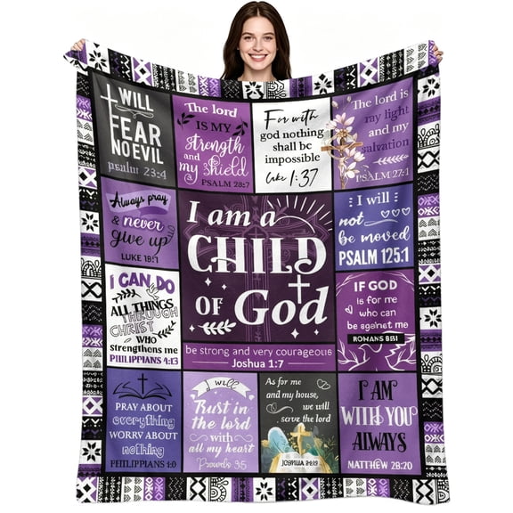 Inspirational Bible Verse Quote Print, Purple Soft Warm Flannel Fleece, Christian Faith, Throw Blanket, Uplifting, Prayer Room, for Daily Use Believer Gift