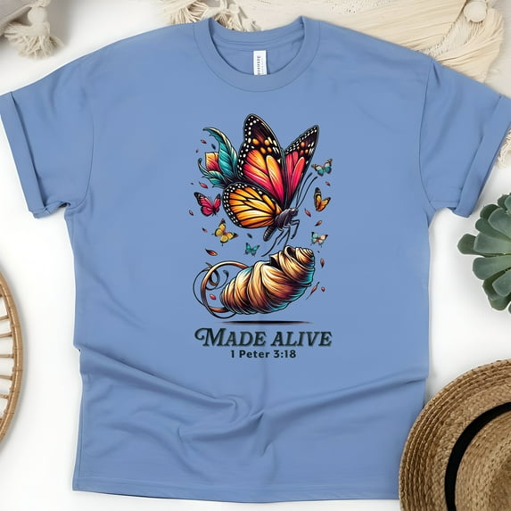 Inspirational Bible Verse Tee with Butterfly Design for Men and Women, CarolinaBlue, Size 2XL