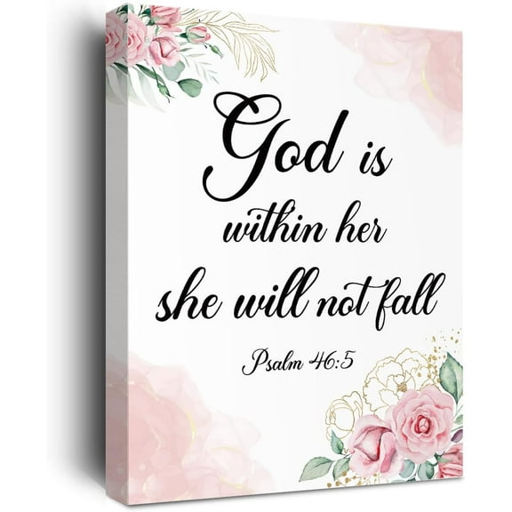 Inspirational Bible Verses Wall Decor, Christian Wall Decor, God is Within Her She Will Not Fall, Bible Verse Scripture Print Unframed Canvas Painting Jesus Christian Church Living Bedroom