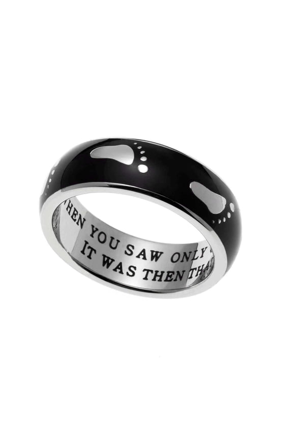 Inspirational Black Enamel Footprints Stainless Steel Ring size 7