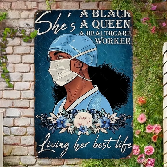 Inspirational Black Healthcare Queen Metal Tin Sign - Nurse Appreciation, Retro Wall Art, Durable Weatherproof & Waterproof, Pre-Drilled Holes for Easy Hanging, Ideal for Professional Home & Hospital
