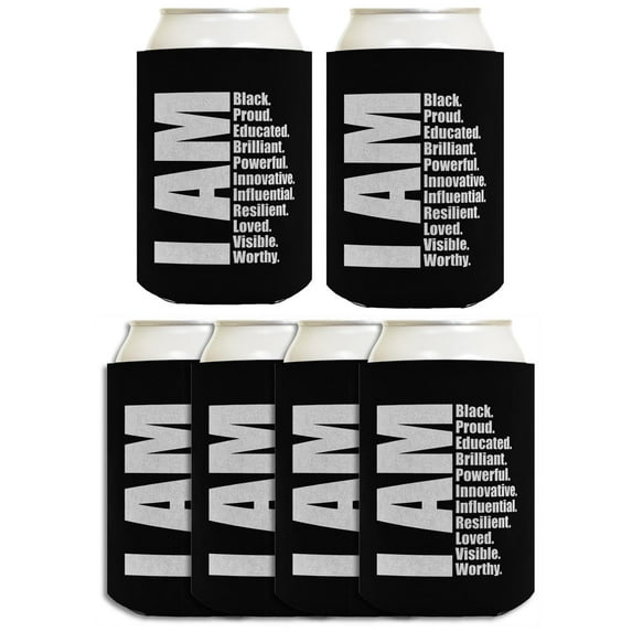 Inspirational Black Leadership Attributes Coolie I Am Black Proud Brilliant Powerful Worthy 6-Pack Can Drink Coolies