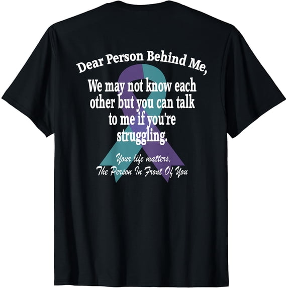 Inspirational Black Ribbon Design T-Shirt for 988 Suicide Prevention Awareness