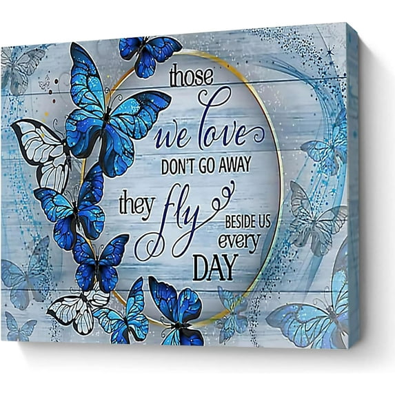 Inspirational Blue Butterfly Wall Art Butterfly Decor for Bathroom Blue Wall Art for Office Butterfly Room Decorations Art Paintings Blue Butterfly Picture Decor for The Home Framed Wall Art 12"x18"