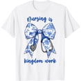 thumbnail image 1 of Inspirational Blue Floral Bow Design T-Shirt for Christian Nurses - Nursing is Kingdom Work, 1 of 5