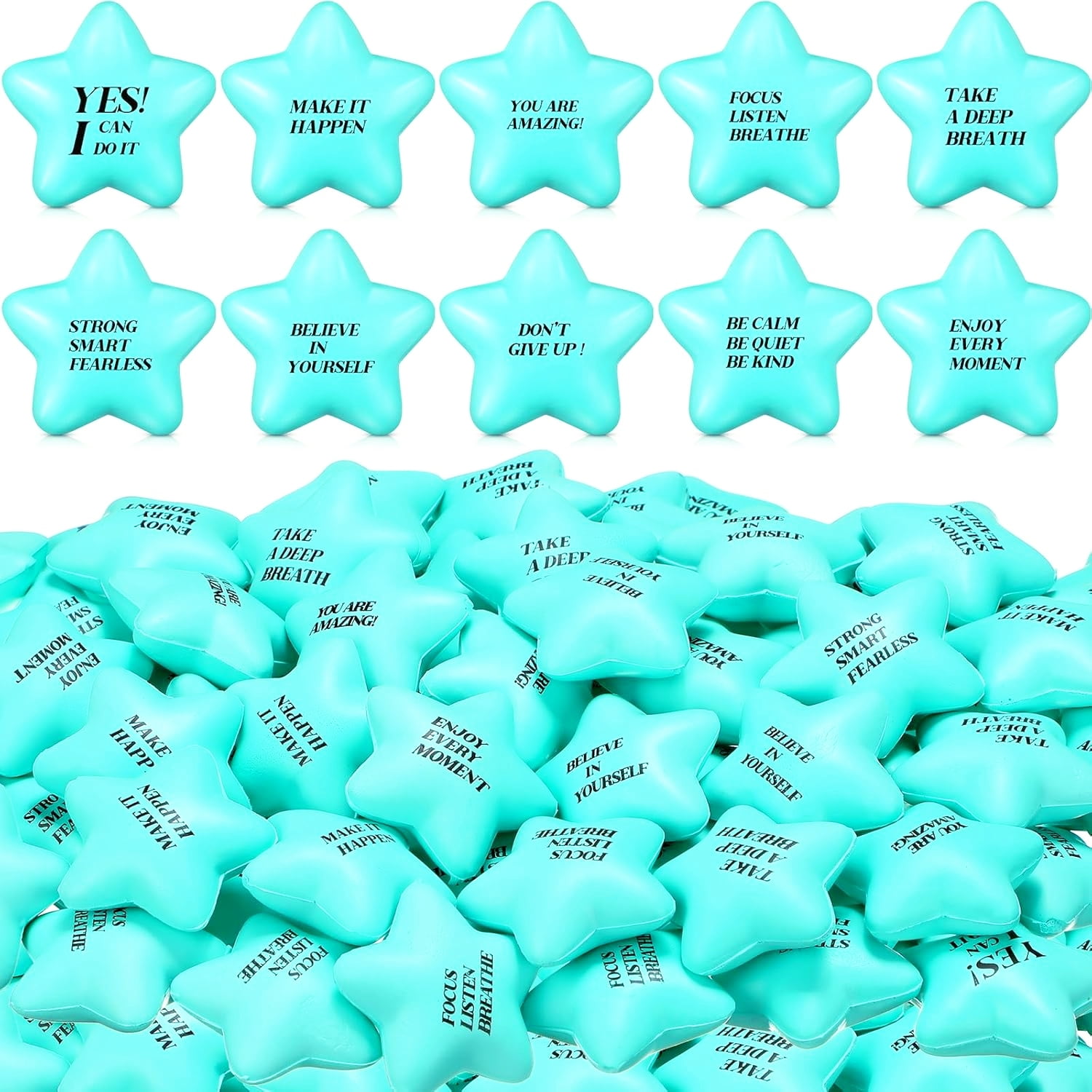 Inspirational Blue Star Stress Balls Set of 100 for Fidget Relief and Gifts