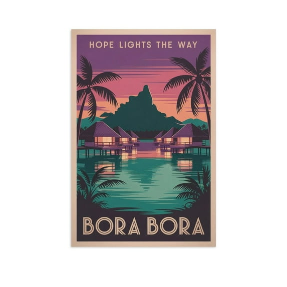 Inspirational Bora Bora Poster Retro Motivational Vintage Travel Wall Art for Bedroom Library Office Yoga Studio Print Poster