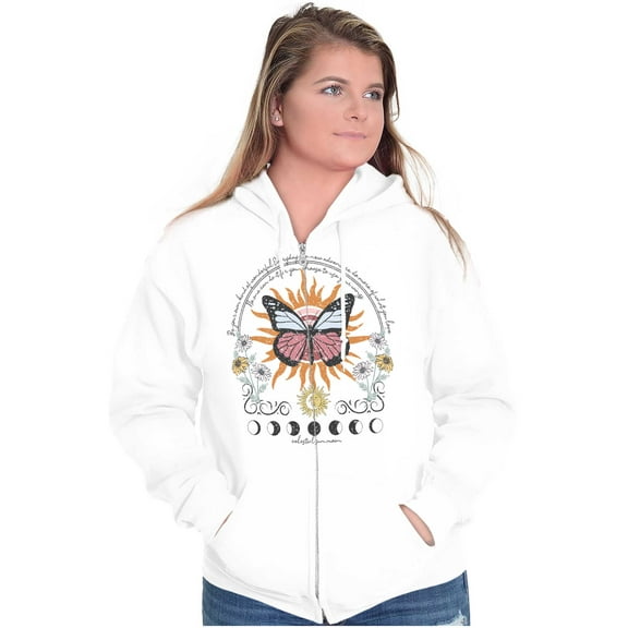 Inspirational Butterfly Moon Phases Zip Hoodie Sweatshirt Women Brisco Brands M