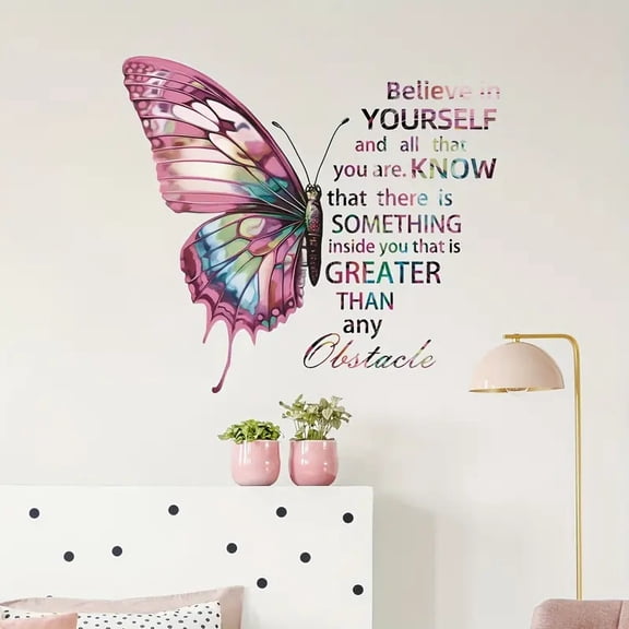 Inspirational Butterfly Wall Stickers - Self-Adhesive Removable PVC Decals with Multicolor Quotes for Home and Classroom Decor